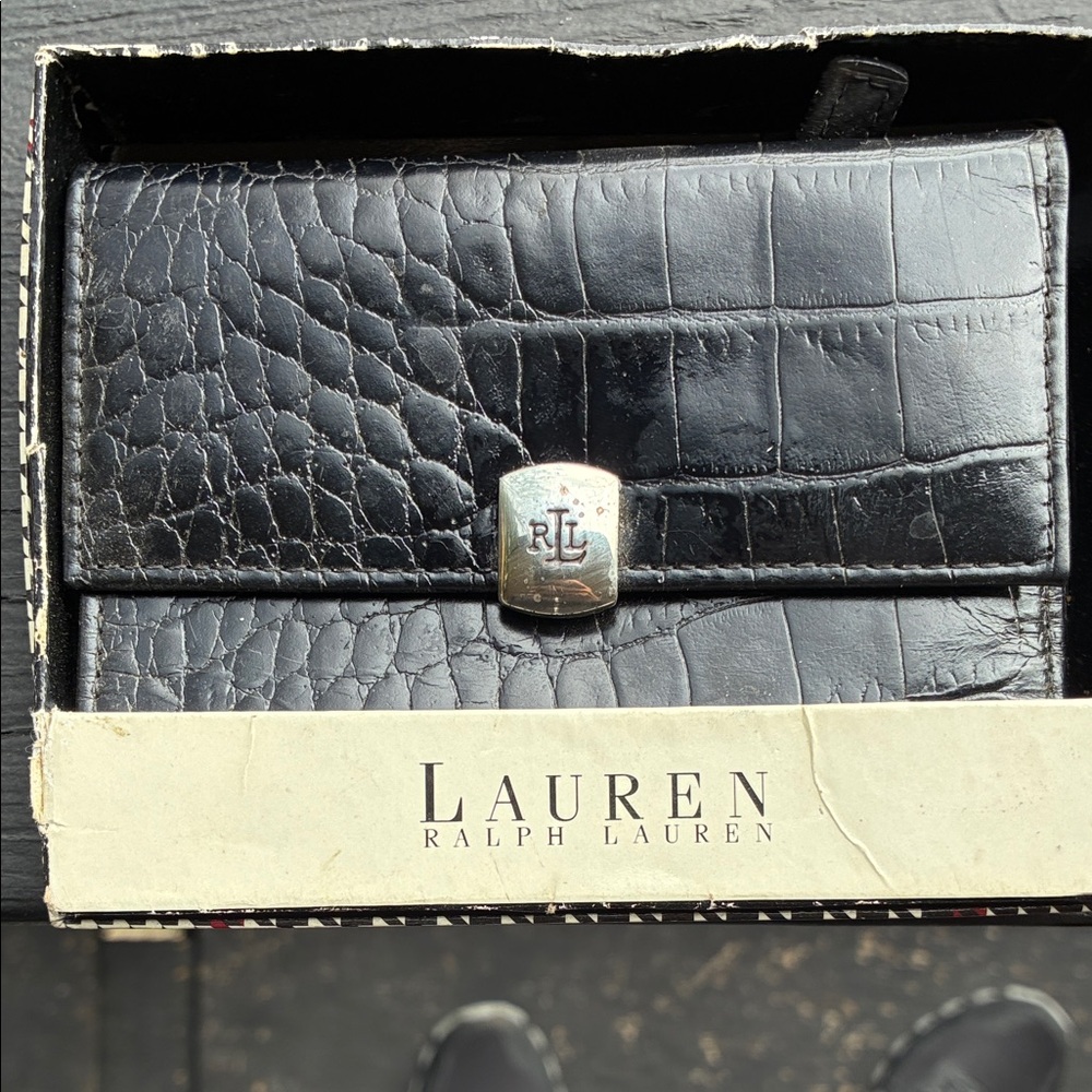 Lauren Ralph Lauren Black Croc-Embossed Leather Wallet